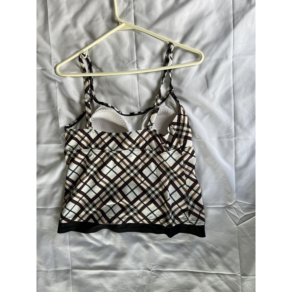 Tropical Honey Tankini Swim Top Womens 12 Brown White Black Plaid Padded Cups - Picture 4 of 9